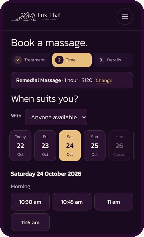 Choosing a day and a time on the booking page